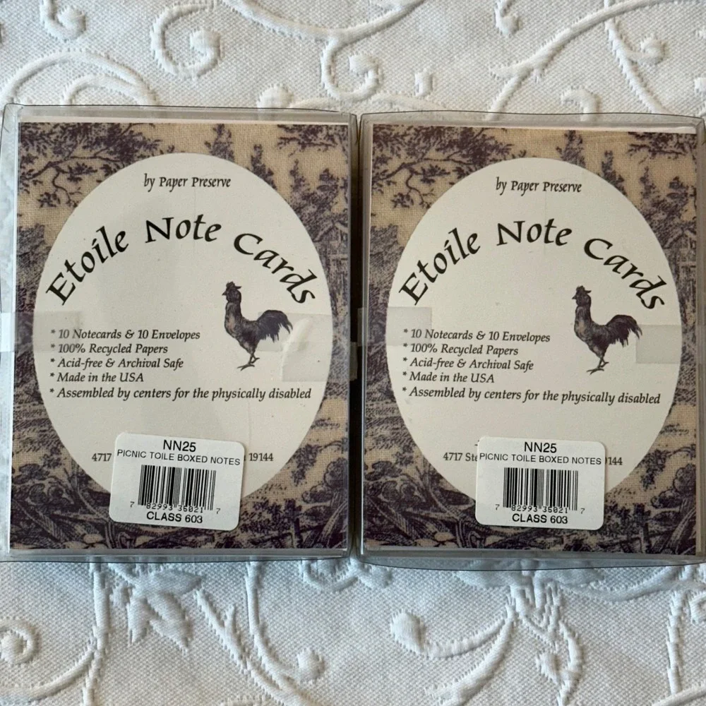 Vintage 90s Toile Note‎ Cards 2 Boxes Toile Black & Cream Pastoral New Old Stock